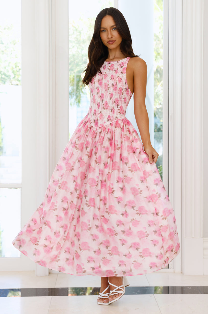 Flora Fields Maxi Dress Pink
