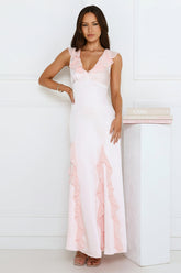 Flirty Girl Satin Maxi Dress Pink