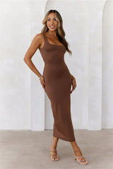 Base  Premium Bodycon Maxi Dress Chocolate