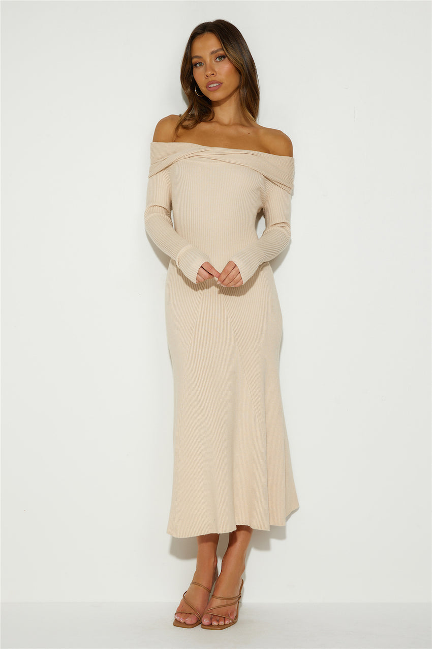 Unfolding Adventure Midi Dress Beige