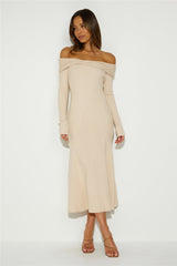 Unfolding Adventure Midi Dress Beige